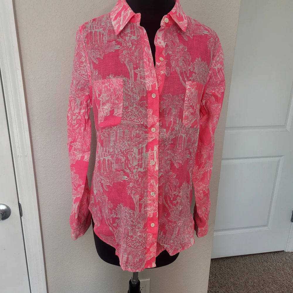 Lilly Pulitzer Vibrant Pink Button-Down Shirt - Picture 2 of 12